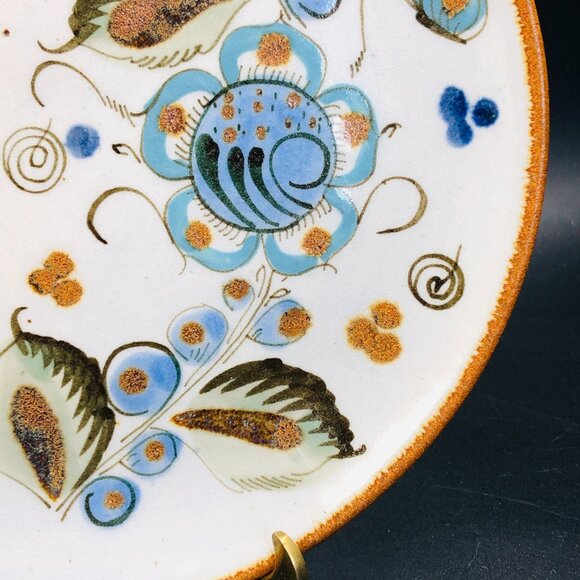 Vintage Ken Edwards Tonala Pottery Plate, Blue Bird Butterfly Florals Folk Art - Picture 4 of 10
